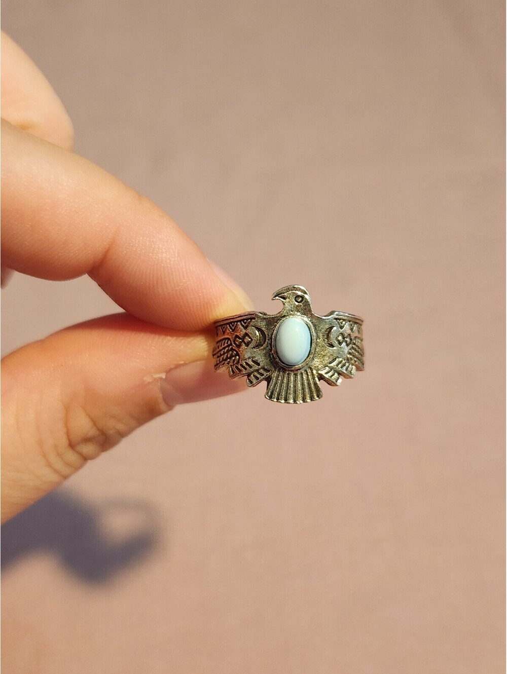 Vintage Style Eagle Ring with Turquoise Stone